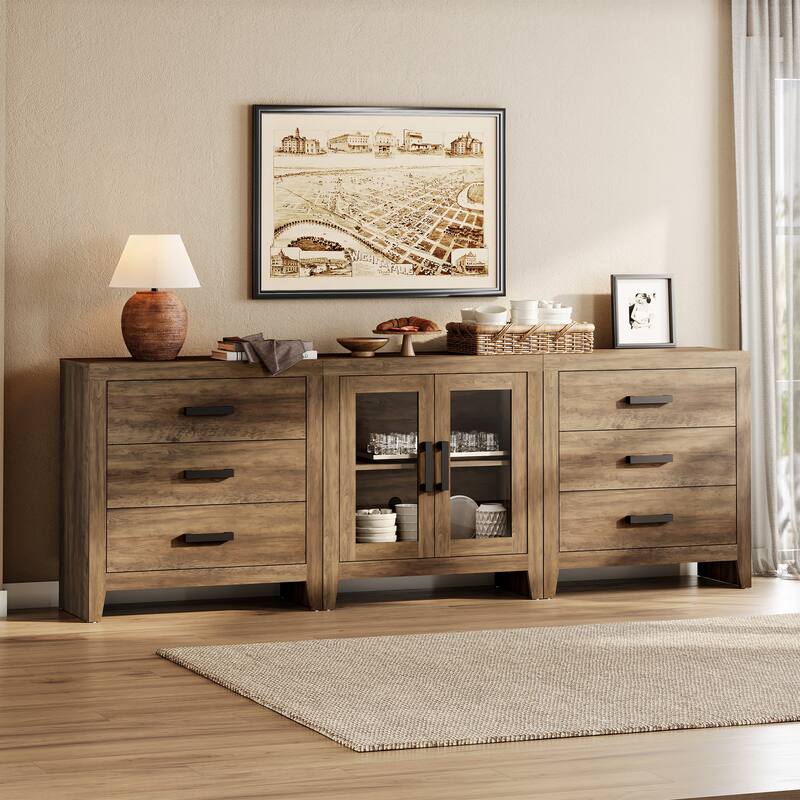 WAMPAT TV Stand for TVs up to 85 Inch, 3 in 1 Multifunction Entertainment Center with Drawers and Glass Doors - n/a