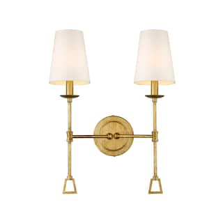 Modern Two 2-Light Wall Sconce with Shade in Antique Gold
