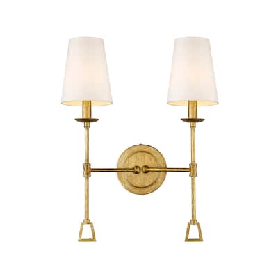 Modern Two 2-Light Wall Sconce with Shade in Antique Gold