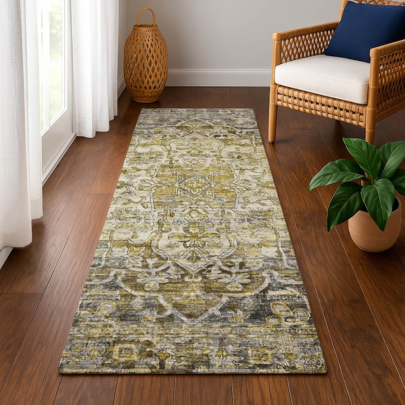 Premium Washable Super Soft Vintage Traditional Mayfield Rug - Pewter - 2'3" x 7'6"