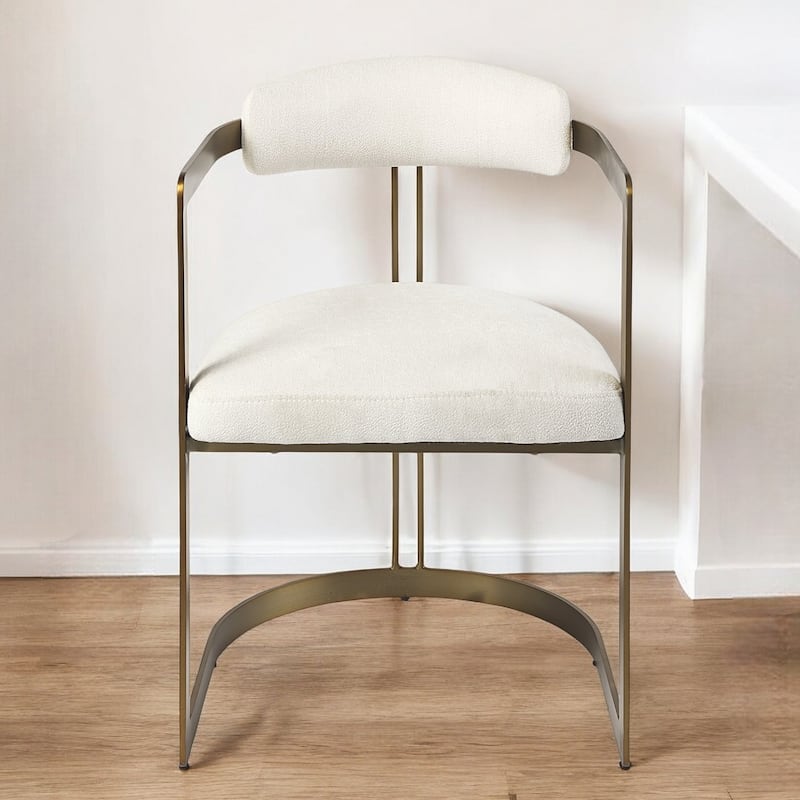 HomeRoots White And Gold Upholstered Dining Arm Chair - 21" W x 30" H x 20" D - Cream