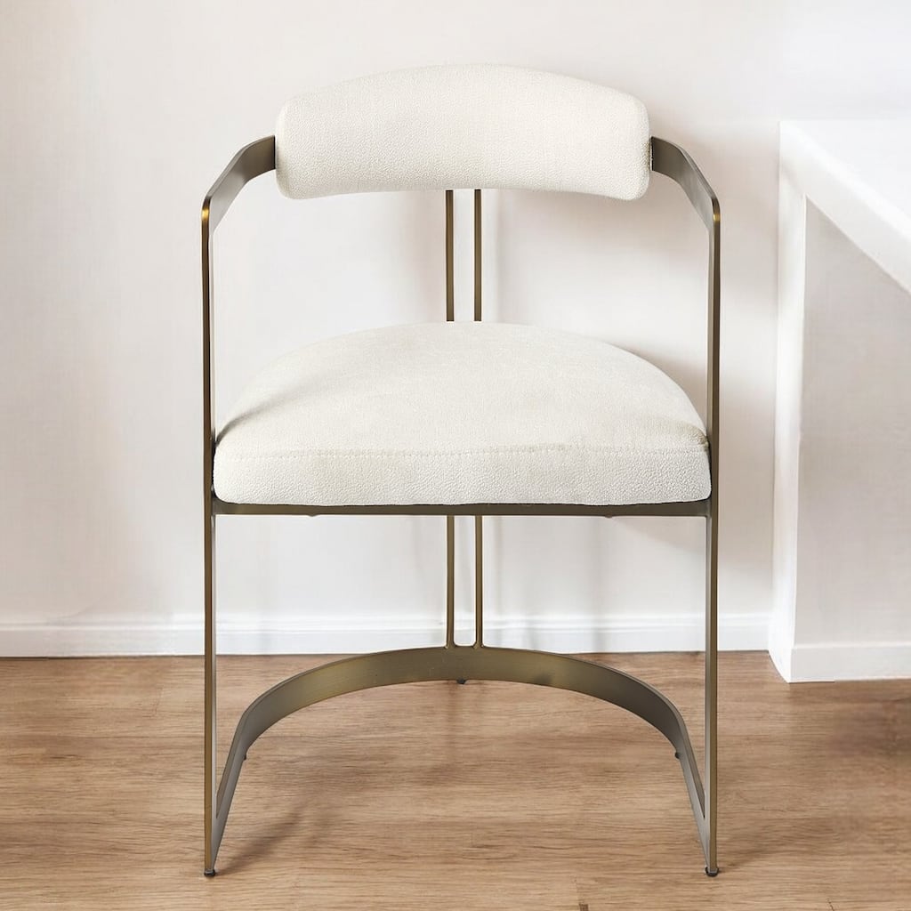HomeRoots White And Gold Upholstered Dining Arm Chair - 21" W x 30" H x 20" D