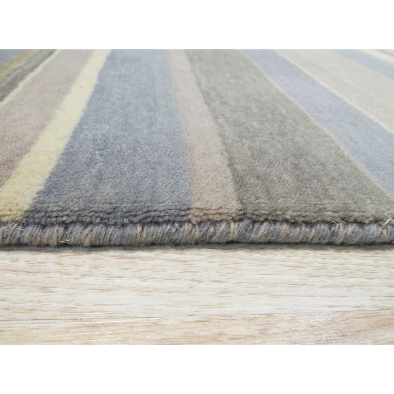 Handmade Wool Striped Rug, Elegant Light Blue/Cream Area Rug for Living Room, Bedroom, Office, Home Décor, Durable