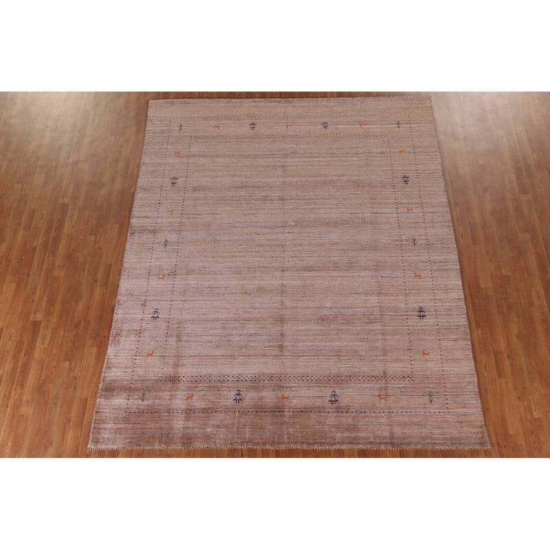 Striped Orange Gabbeh Oriental Area Rug Handmade Wool Carpet - 8'0"x 9'9"