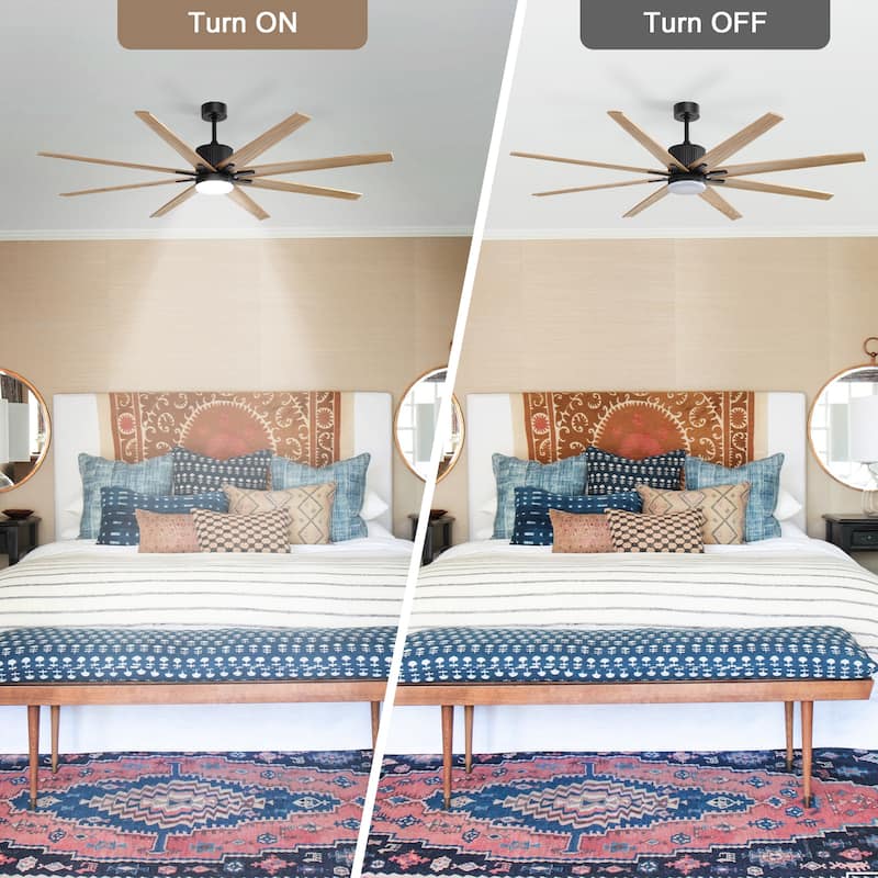 52"/66"/72"/76 Inch Modern Ceiling Fan with Dimmable LED Light ,Remote&APP Control,8 Blades for Large Living Room,Porch