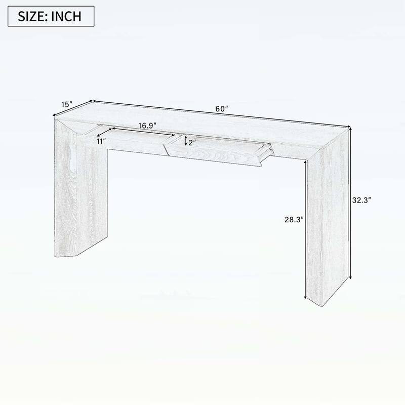 Farmhouse Console Table with 2 Concealed Drawers,Waterfall Edge,Thick Legs