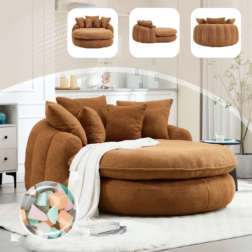 Oversized Oval Upholstered Bean Bag Sofa, Lazy Sofa with 3 Large Pillows and 2 Small Pillows, Wrap Around Backrest