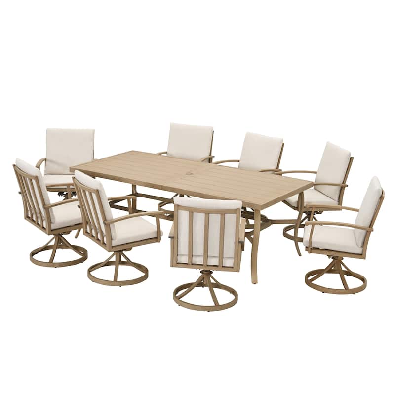 EGEIROS LIFE AluLux 9-Piece Aluminum Patio Dining Set with 8 Swivel Dining Chairs and Washable Cushions