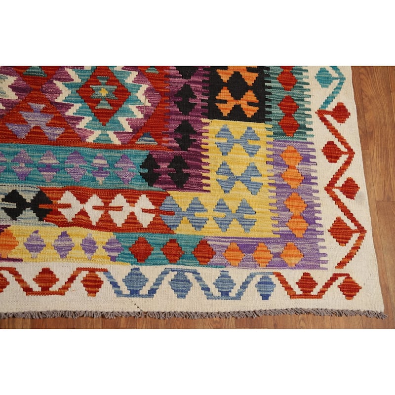 Reversible Kilim Oriental Area Rug Flatweave Geometric Wool Carpet - 8'5" x 10'10"