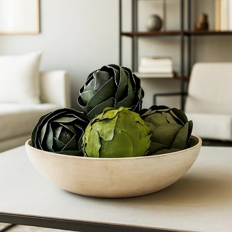 4 Preserved Leaves Decorative Orbs Bowl Filler – Green - Set of 4