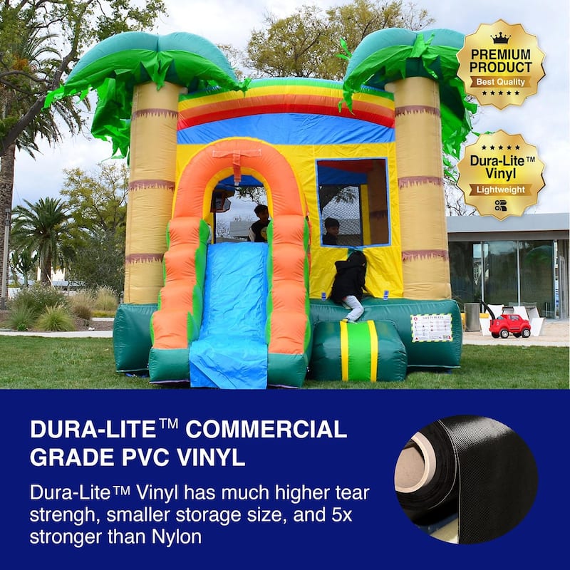 HeroKiddo Tropical Breeze Commercial Grade Inflatable Bounce House & Water Slide Combo w/ Air Blower, Lightweight, Outdoor Fun