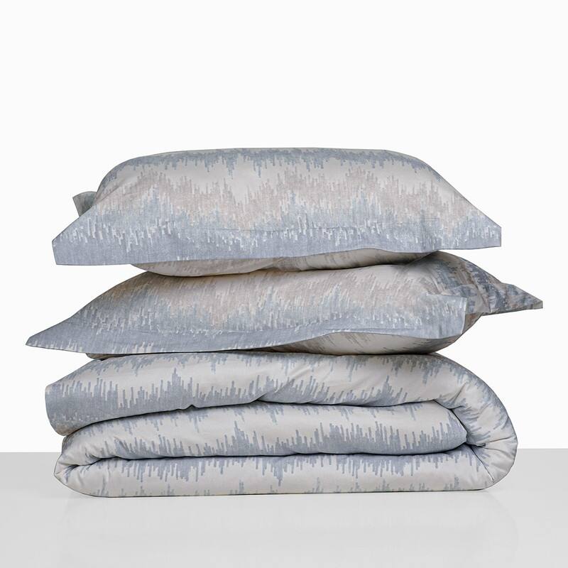 Farm to Home Harmony Cotton Duvet Cover Set Ikat Print, 3-Piece Set - Full - Queen - Shore