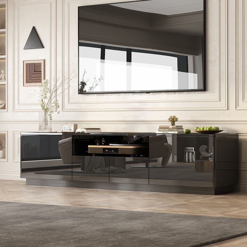 LED TV Stand Entertainment Center 85" TV High Gloss Console Cabinet