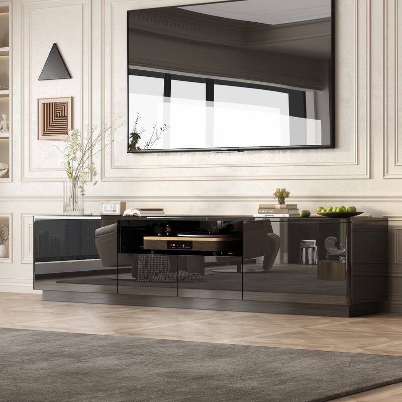 TV Stand LED Light High Gloss White TV Stand LED Entertainment Center