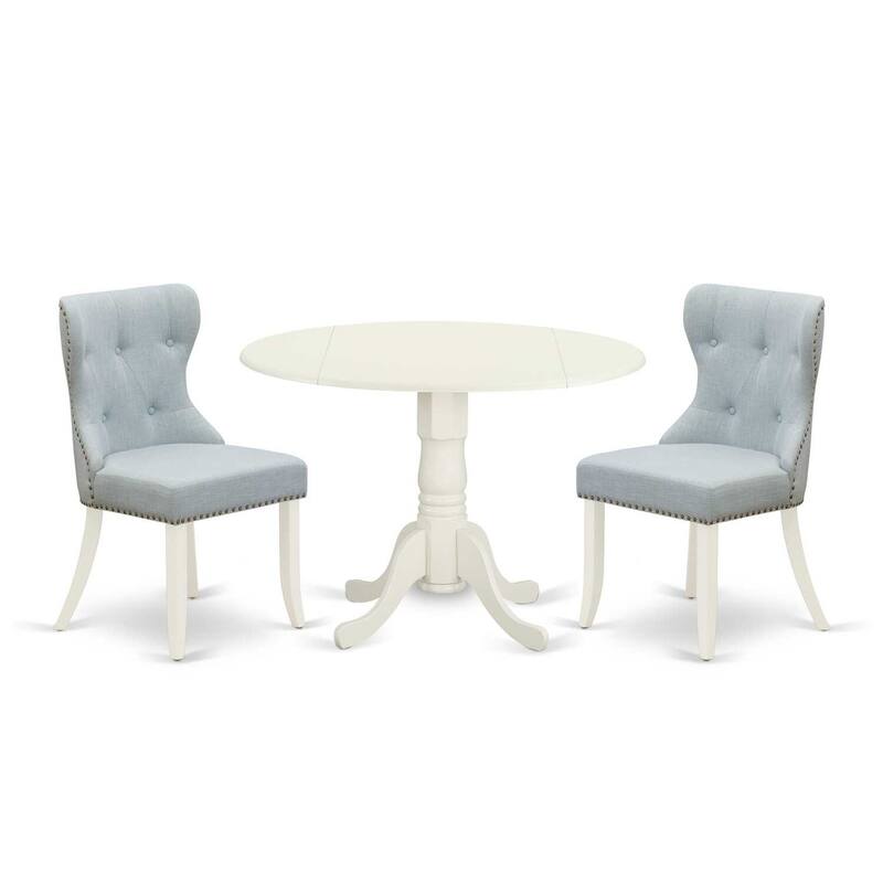 3-Piece Linen White Solid Wood Top - Dining Room Set Seats-4