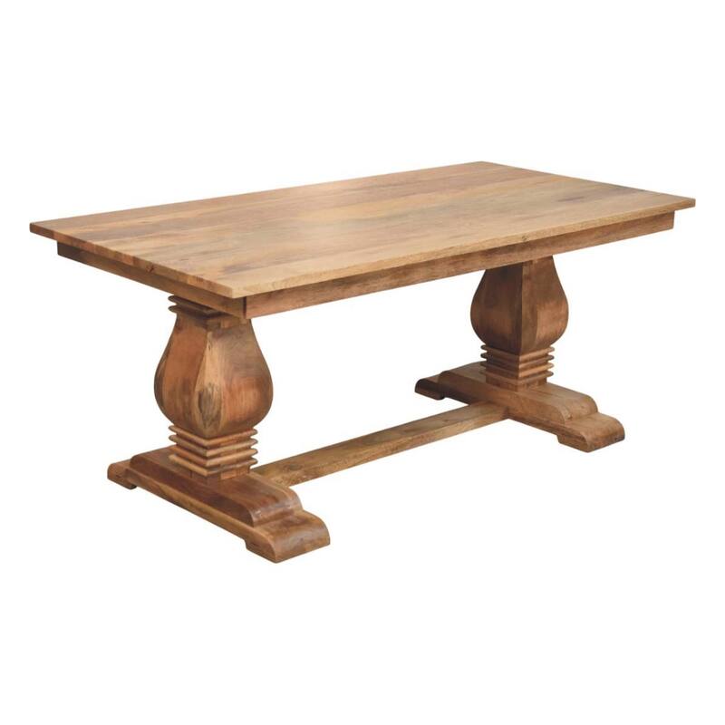HomeRoots 71" Brown Solid Wood Double Pedestal Base Dining Table - 70.87 in. x 29.92 in. x 35.43 in.