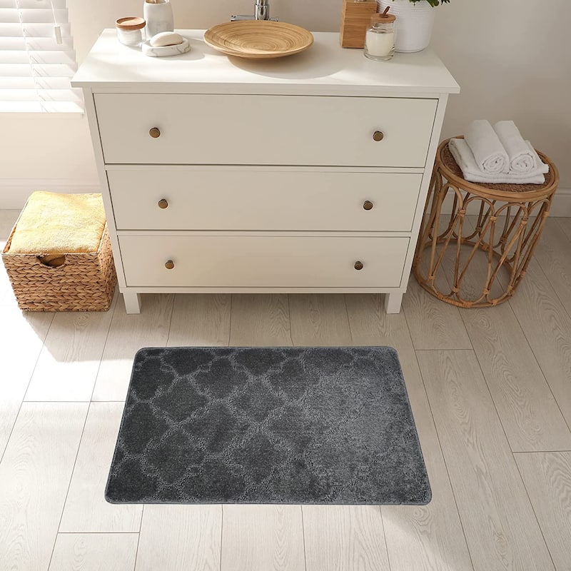 Machine Washable Kitchen & Bathroom Mat, Slip Resistant Backing - 17.5''x32'' - Dark Gray