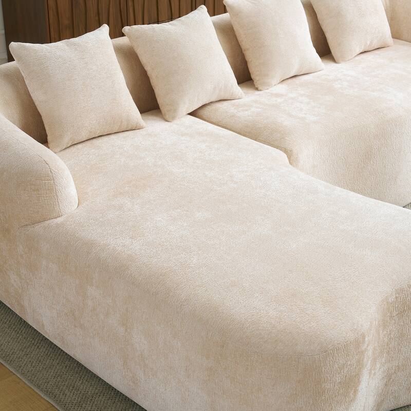 Full Compression L-Shape Sectional Sofa with Curved Chaise, Modular Chenille Couch, Compression Sofa
