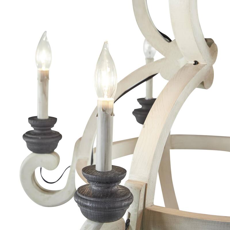 Wood Caged Style 6 Light Chandelier with Link Style Chain - White - Roche River Decor - 33"W x 33"L x 36"H
