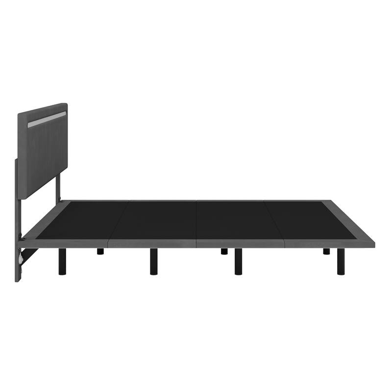 Full Size Modern Upholstered Floating Bed Frame with RGB LED Lights, Adjustable Headboard, Velvet Fabric, No Box Spring Needed