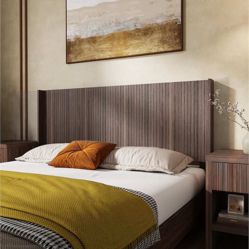 Wood Headboard King Size, 80.2" Wide Wooden King Headboard,Modern Farmhouse,Wall Mounted Fluted Panel,Wingback Boho Headboards