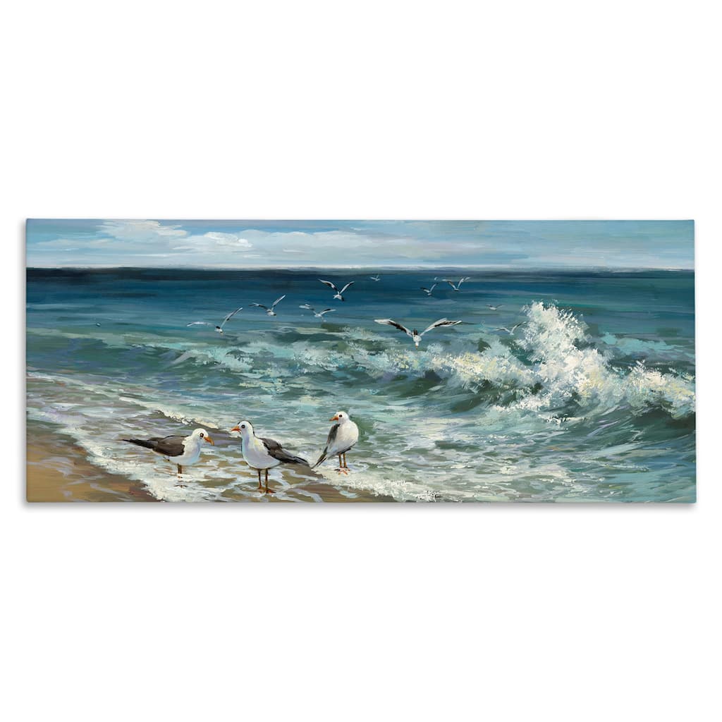 Stupell White Caps on Incoming Tied Beach Seagulls Canvas Wall Art - Blue