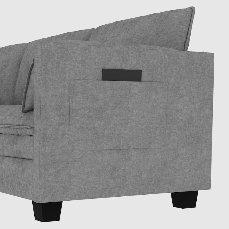 Christopher Knight Home - Noah Large 3-Seater L-Shaped Sofa with Movable Ottoman and Armrest Pockets, Fabric Upholstery