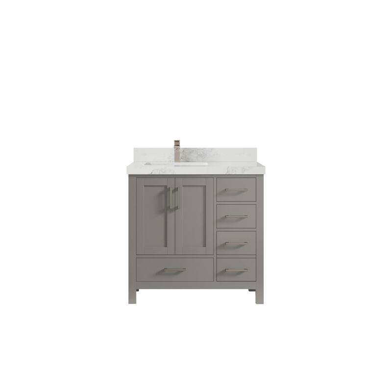 Willow Collections 36 in. W x 22 in. D Malibu Left Offset Sink Bathroom Vanity with Countertop - 2" Calacatta Nuvo - Elephant Skin Gray