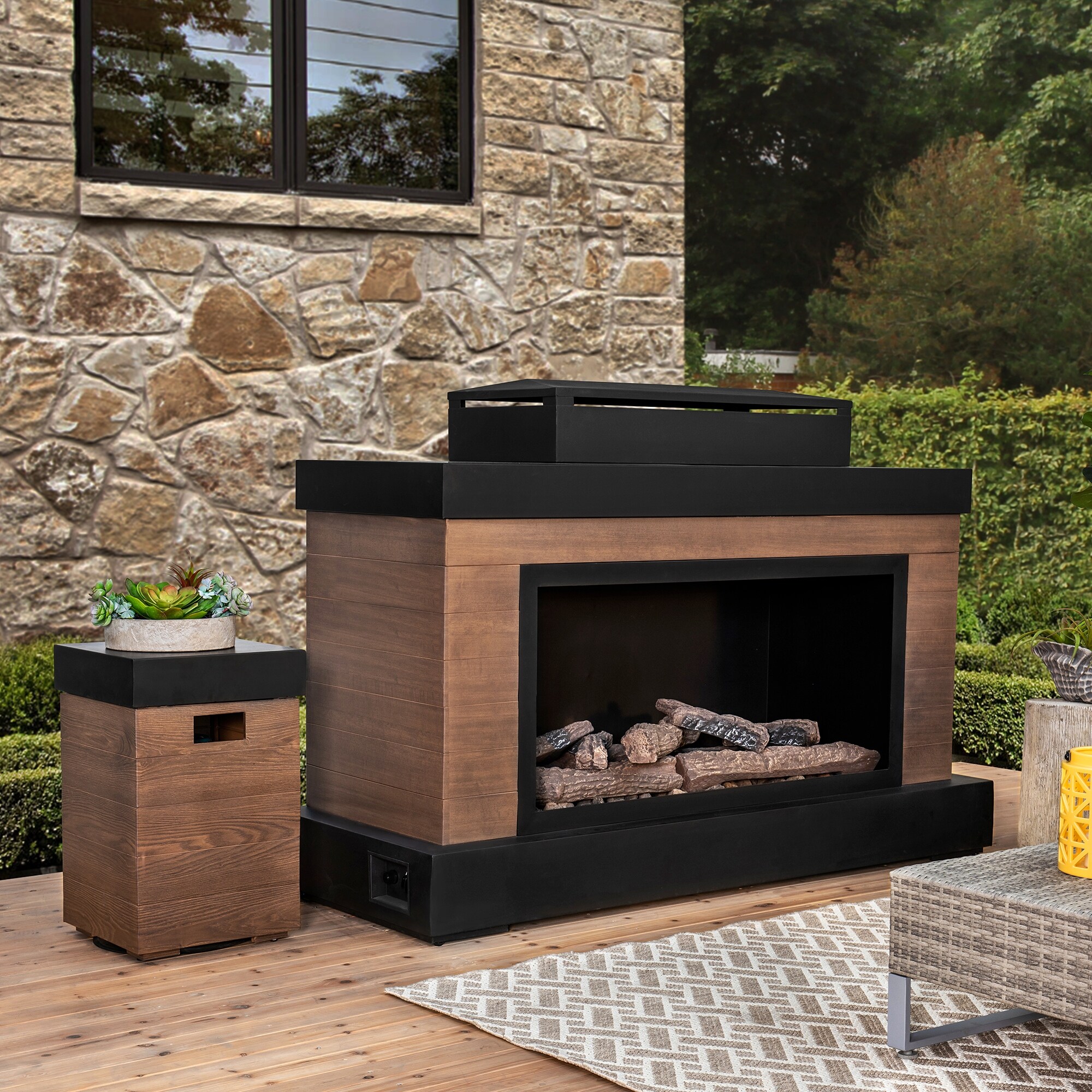 Shop Sunjoy Modern Propane Powered Fireplace With Tank Storage