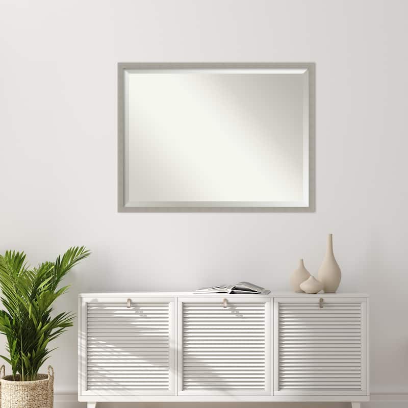 Woodgrain Stripe Beveled Wood Framed Wall Mirror