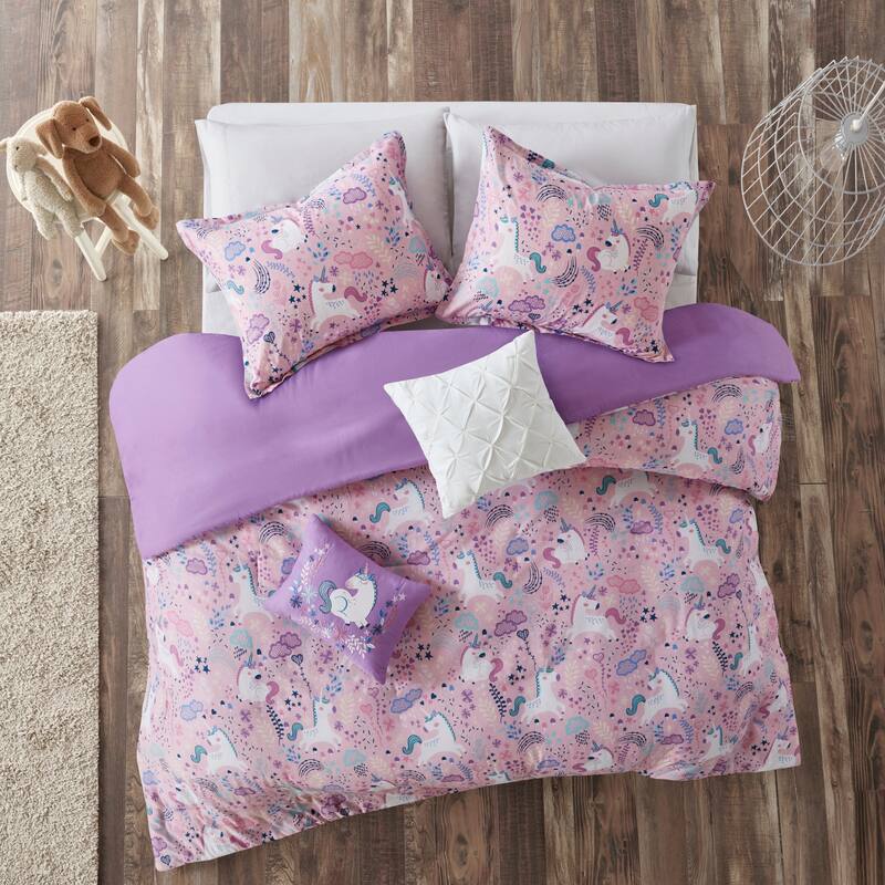 Intelligent Design Kids Ella Unicorn Cotton Duvet Cover Set - Pink - Twin - Twin XL