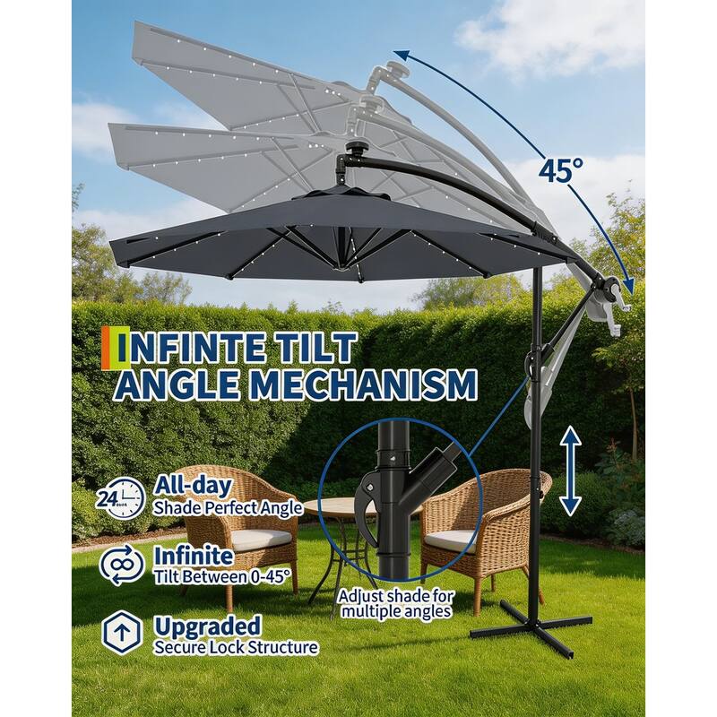 10 ft offset patio umbrella, with solar lights