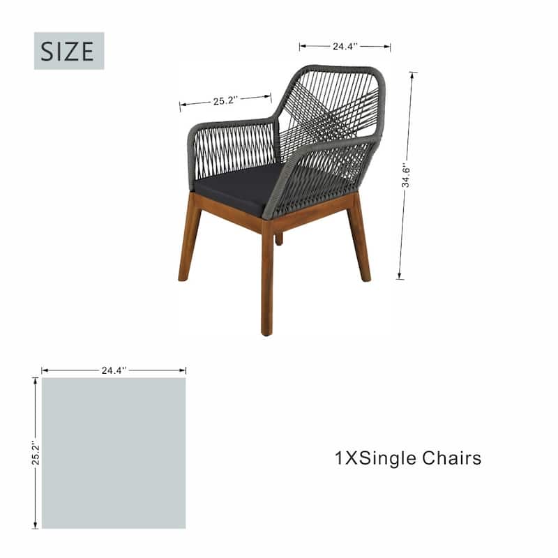 Modern Outdoor Acacia Wood Chair with Premium Cushion for Patio（A Set of Two Chairs）