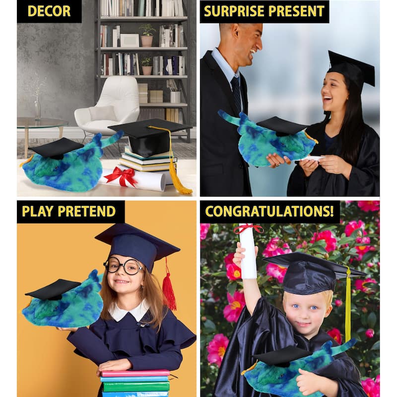 DolliBu Blue Tie-Dye Stingray Graduation Plush Toy with Cap w/ Tassel - 20 inches