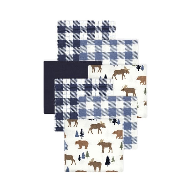slide 1 of 1, Little Treasure Hudson Baby Boys Cotton Poly Flannel Receiving Blankets Multipack, Blue Moose Bear, 30x30 inches 30x30 inches - Blue Moose Bear