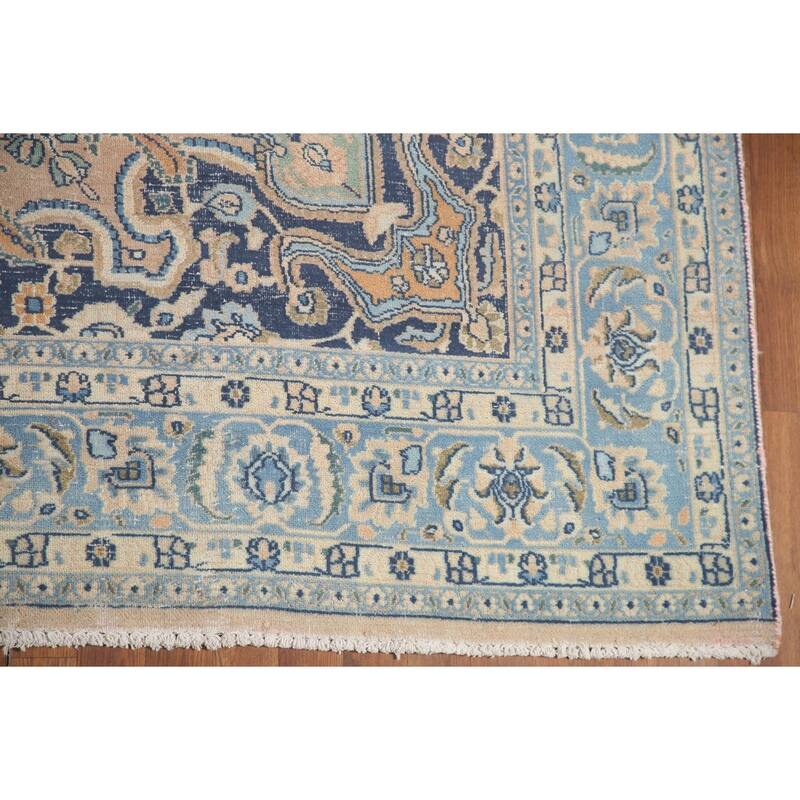 Hand Knotted Oriental 100% Wool Carpet Traditional Floral Peach Mashad Area Rug - 11' 6'' X 7' 11''