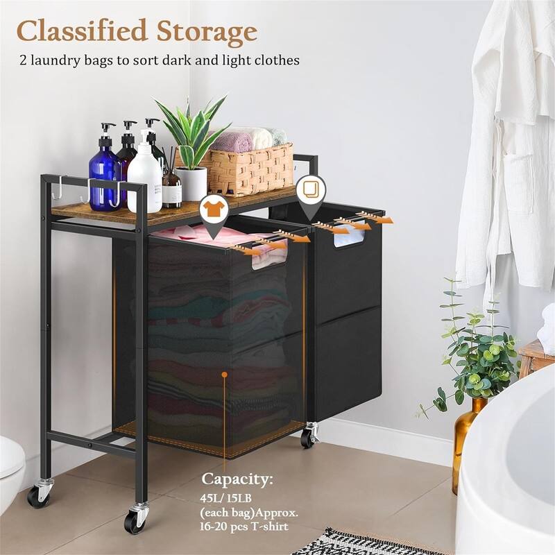 Laundry Hamper with Wheels - 29.4"L x 11.8"W x 29.6"H