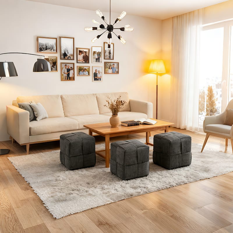 Anmytek Grey Corduroy Ottoman Foot Rest, 14.2-inch Square