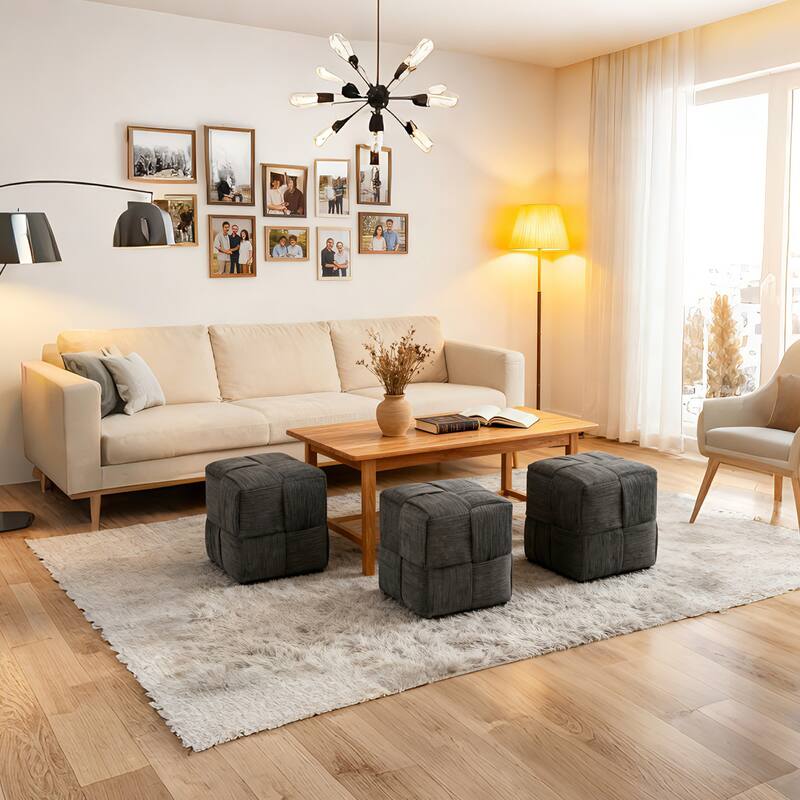 Ottoman Foot Rest Soft and Comfortable Ottoman Square Corduroy Woven Design Sofa Stool