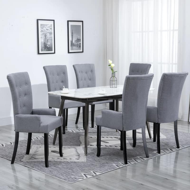 vidaXL Dining Chairs with Armrests 1/2/4/6 pcs Multicolor Fabric - 21.3" x 22" x 41.7" - Set of 6 - Light grey