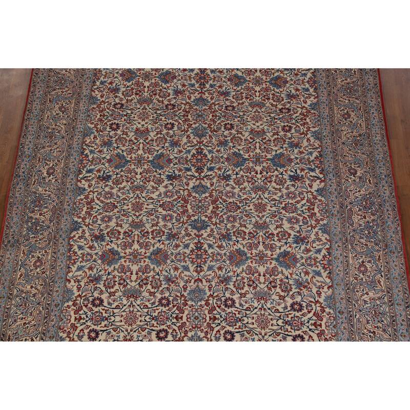 Hand Knotted Oriental 100% Wool Carpet Traditional All-Over Beige & Ivories Nain Area Rug - 11' 1'' X 7' 4''