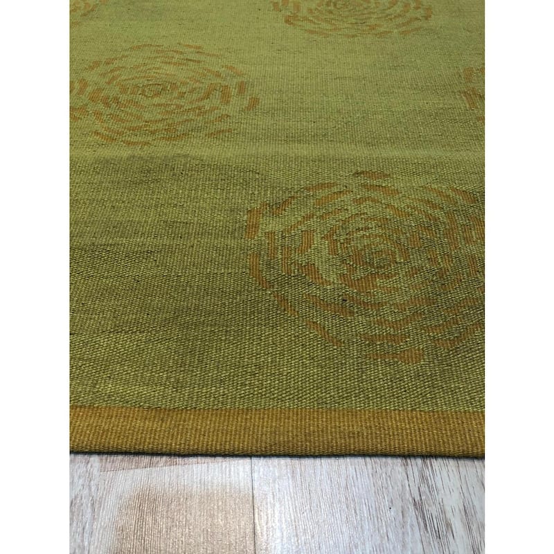 Yellow Handwoven Wool Contemporary Flat Weave Rug 6' x 8' - Modern Plaid Pattern Surged Edge Subtle Hues - N/A