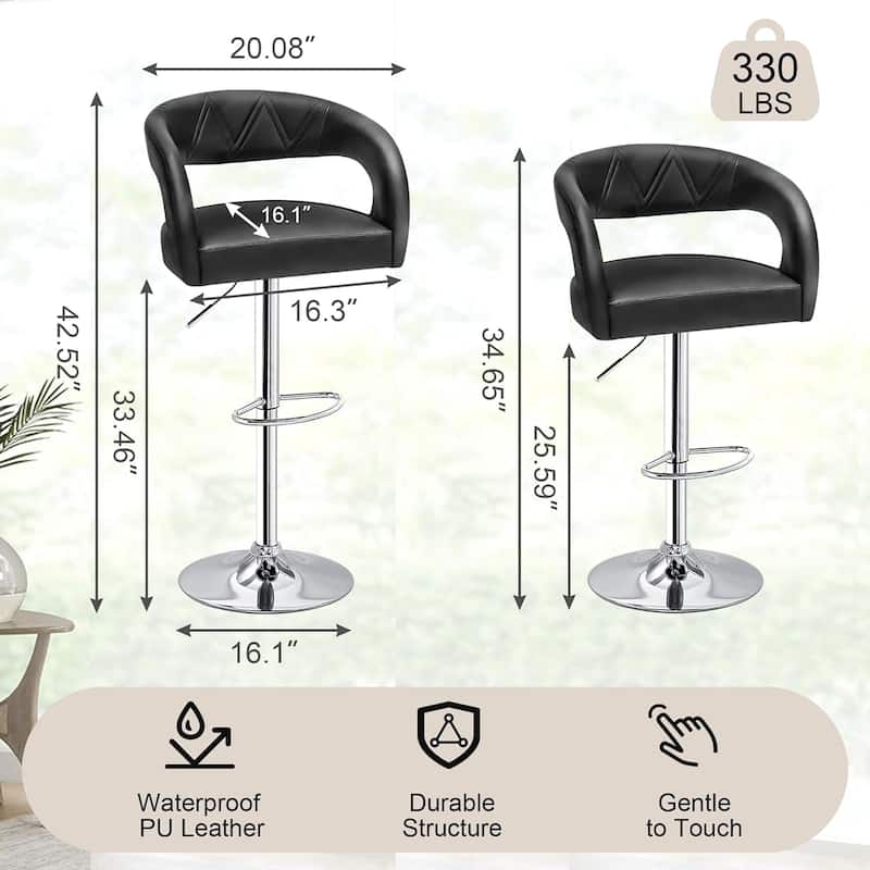 VECELO Set of 4 Swivel Bar Stools Rounded Mid-Back Barstools with Adjustable Height 360° Rotation 16" Base with Footrest
