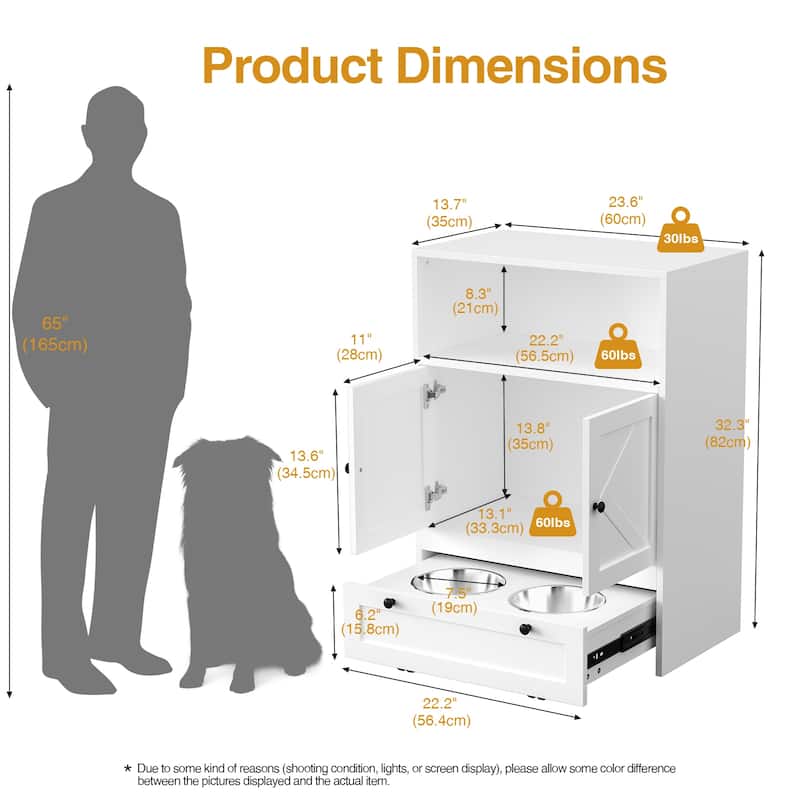 Anmytek 32" High Dog Feeding Station with 2 Elevated Bowls and Storage Cabinet for Cats and Dogs