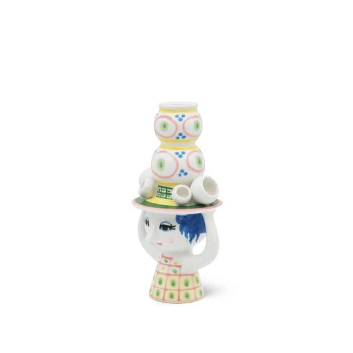 Bjørn Wiinblad Lady With Hat Candle Holder, Pink, H: 6.3" - H: 6.3"