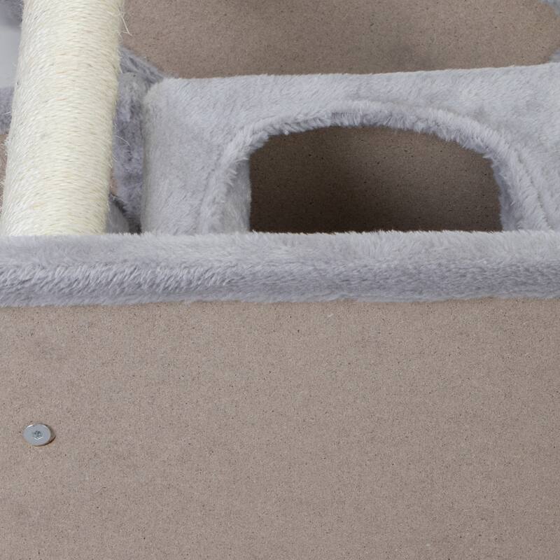 Double Level Cat Tree Stand House Furniture Kittens Activity Tower Posts Kitty Pet Play House - Light Gray