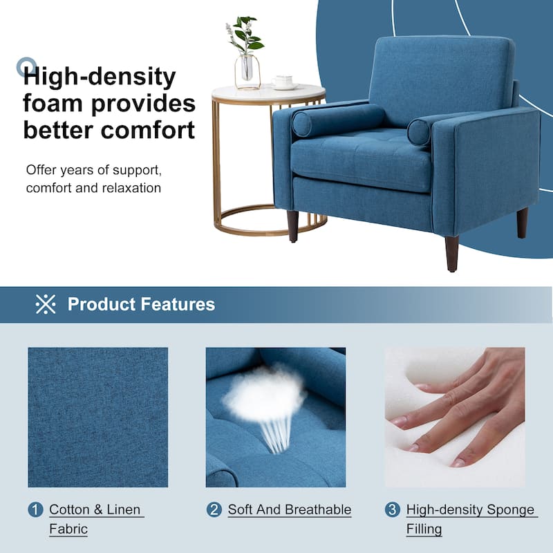 35.48" Cotton Linen Square Arm Tufted Club Chair
