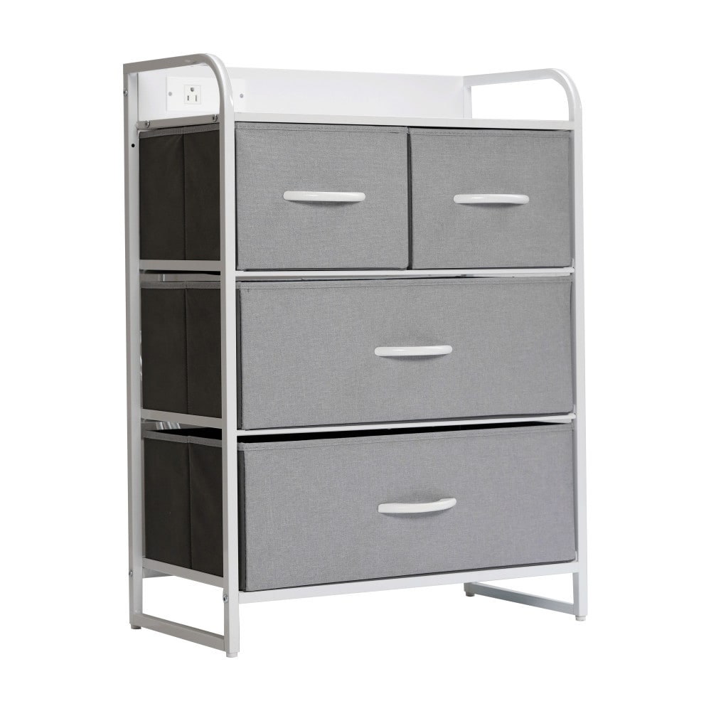 4 Fabric Drawer Nightstand with 2 USB Port/1 Outlet Charging Station