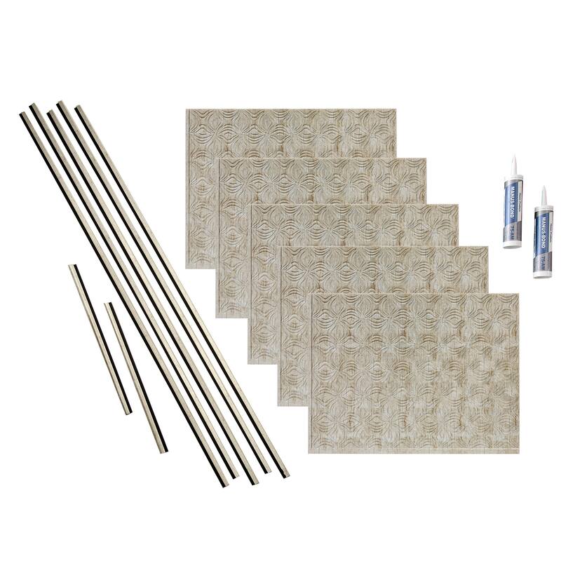 FASÄDE Lotus Decorative Vinyl Backsplash Panel - 15 Sq Ft Kit - Vintage Metal