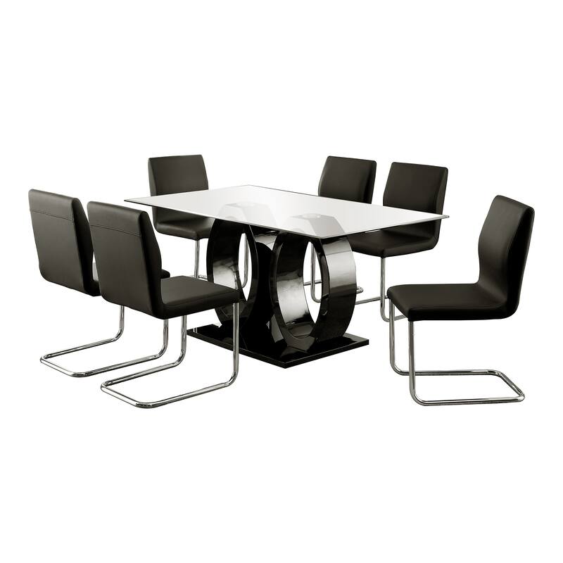 Raji Contemporary Glass Top 7-Piece Dining Set by Furniture of America